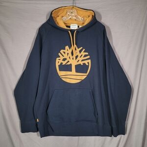 Timberland Men's Navy Hoodie with Yellow Logo